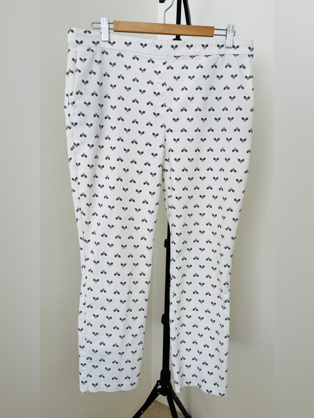 Rachel Zoe Tennis Print Capri Pants • White Preppy Golf Cropped Pants • Size 14